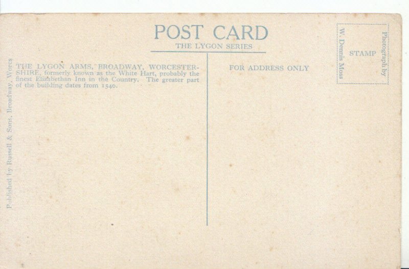 Worcestershire Postcard - Lygon Arms - Broadway - Ref 504A