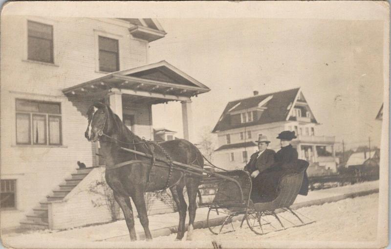 Man & Woman in Horse Carriage Buggy Unknown Location Real Photo Postcard E51