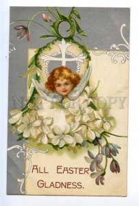 497692 EASTER Bell ANGEL Flowers ART NOUVEAU Vintage postcard Misch #904