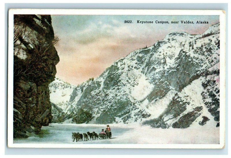 Dog Sled Team Keystone Canyon Valdez Alaska Glacier Vintage Postcard P94 