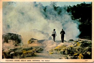 CONTINENTAL SIZE POSTCARD VOLCANIC STEAM AT HELL'S GATE ROTORUA NEW ZEALAND 60s