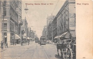 Wheeling West Virginia Market St., At 14th, Trolley Cars,Undivided Back PC U8002