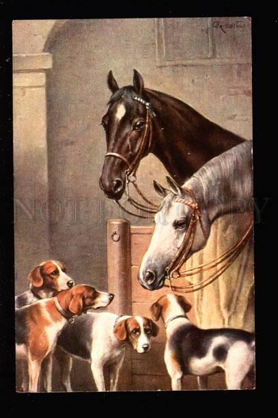 032086 HORSES & HOUNDS in Stable. By REICHERT old