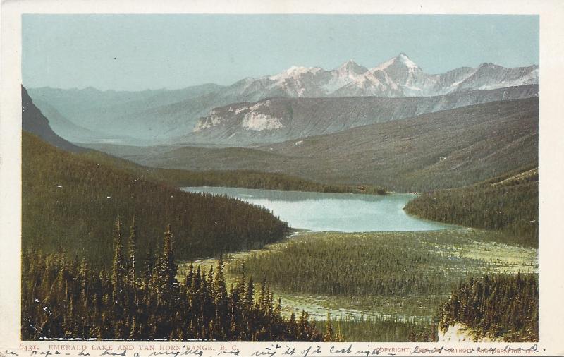 Emerald Lake & Van Horn Range, British Columbia, Canada, early postcard, Used