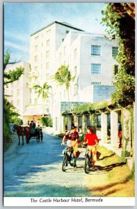 Vtg Bermuda Castle Harbour Hotel Front Entrance 1950s Street View Postcard