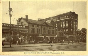 Postcard RPPC View of Post Office & Fulton Street in  Jamaica, LI, NY.   S7