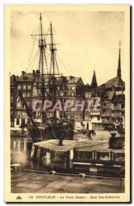 Old Postcard Honfleur The Vieux Bassin Quai Ste Catherine Boat Sailboat