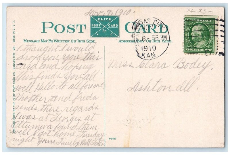 1910 Highschool Ninth And Minn. Ave Building Kansas City Kansas KS Postcard