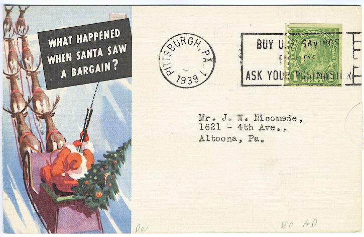 1939 Packard Car Ad Santa Reindeer Bargain Auto Postcard