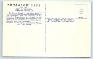 DEARBORN, Michigan MI ~ Roadside BUNGALOW CAFE c1940s Linen Postcard 