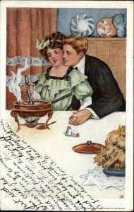 Bessie Pease Gutmann Romance Beautiful Woman Couple Fondue Postcard