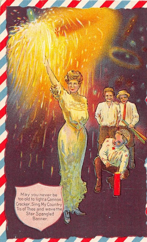 H91/ Patriotic Postcard c1910 Fourth of July 4th Lady Liberty Spangled Kids 213 