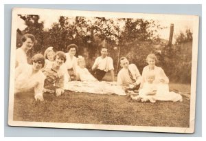 Vintage 1920's RPPC Postcard Family Portrait on Suburban Lawn