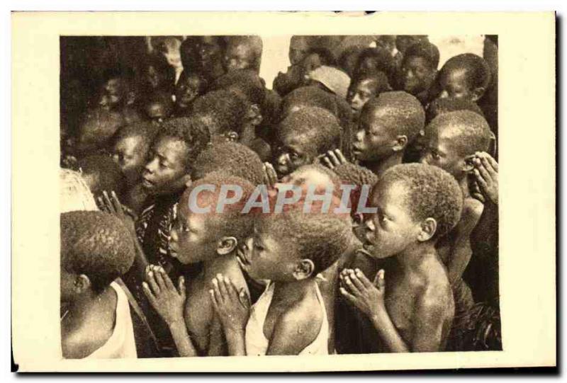 VINTAGE POSTCARD French Congo Christian Children in Prayer