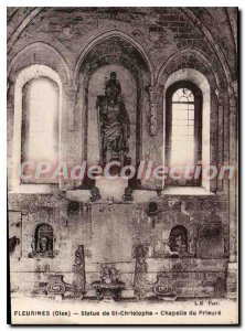 Postcard Old Fleurines Oise statue of St. Christopher Chapel Prioress