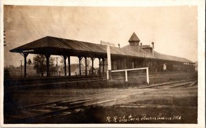 RPPC Railroad Station, RR Crossing Sign Burnham ME Vintage Postcard R53