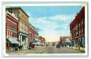 Broadway Street View Trolley Train Carriage Lorain Ohio OH Postcard  