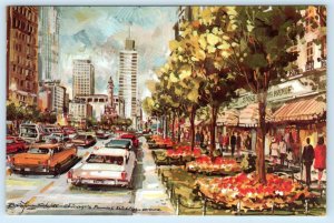 CHICAGO, IL ~ Artist Bora Yovanovich MICHIGAN AVENUE Saks 5th Ave 4x6 Postcard