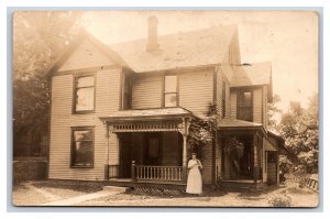 RPPC Named Subject Mary Deter In Front of Home Lima OH Ohio 1913 Postcard U4