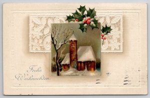 German Christmas Greeting Snow Covered Church Scene c1915 Baltimore Postcard K45