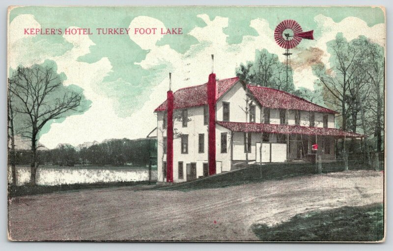 New Franklin-Turkey Foot Lake Ohio~Dirt Rd by Kepler's Hotel~Farm Windmill 1913 