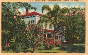 Fort Myers FL-Florida, Winter Home Late Thomas A. Edison House Vintage Postcard