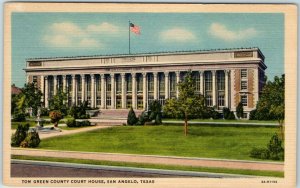 San Angelo, Texas Postcard TOM GREEN COUNTY COURT HOUSE Curteich Linen c1940s 