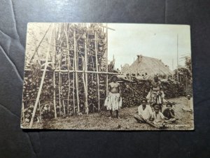 Mint British Fiji RPPC Postcard Native Pig Oven and Native Villagers