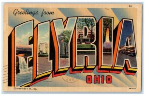 1951 Greetings From Big Letters Multiview Elyria Ohio Vintage Antique Postcard