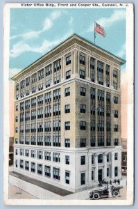 1921 CAMDEN NEW JERSEY*NJ*VICTOR OFFICE BUILDING*AMERICAN FLAG*OLD CAR