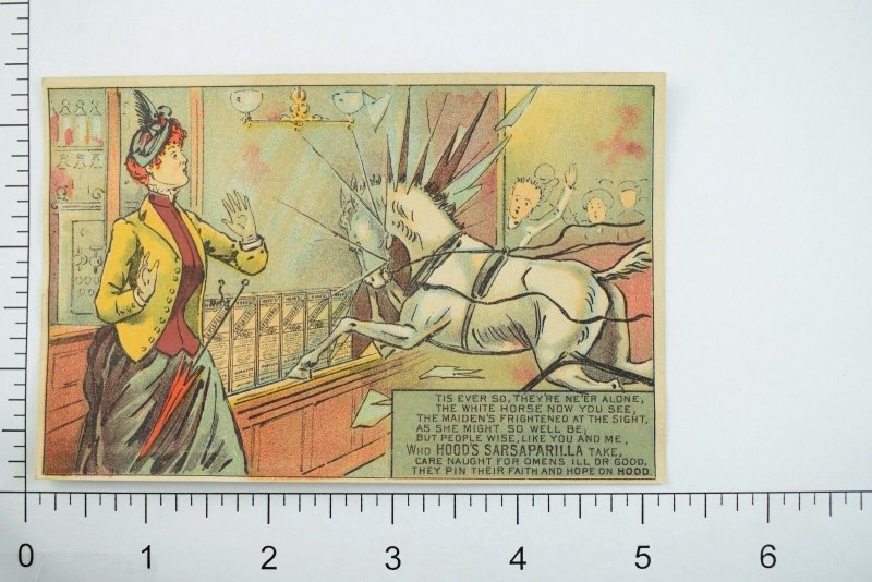 1870's-80's Mechanical White Horse, Hood's Sarsaparilla Victorian Trade Card P63