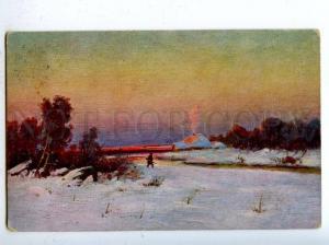 177118 HUNT Sunset Winter by KARAZIN vintage Russian Color PC