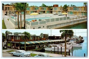 c1950 Cabana Motel & Restaurant Multiview Dock Boat Panama City Florida Postcard