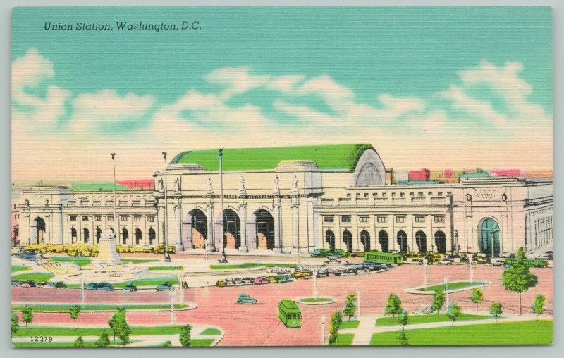 Washington DC~Union Station~1940s Linen Postcard