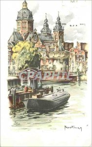 Postcard Modern Amsterdam Prins Hendrikkade