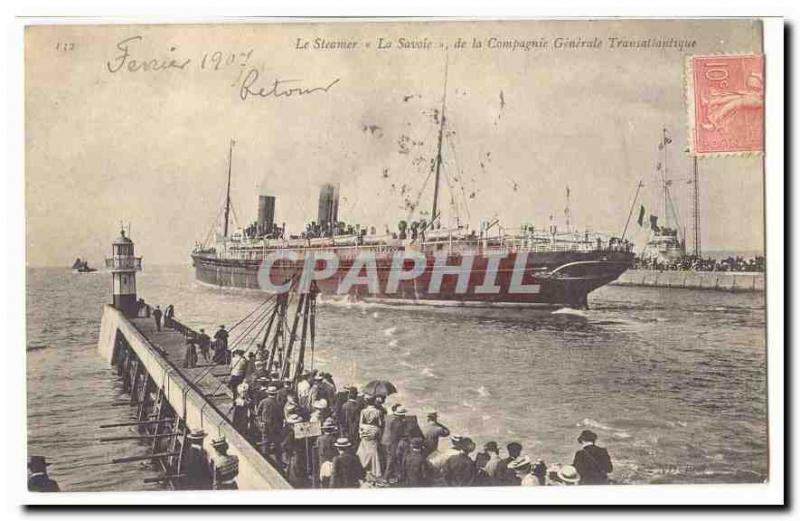 Old Postcard Boat The steamer Savoie of the Compagnie Générale Transatlantique