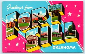 FORT SILL, OK Oklahoma ~ Large Letter Chrome c1950s Comanche County Postcard