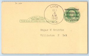 DPO Luck North Carolina Postcard Edgar M Griffin Williston North Dakota ND 1942