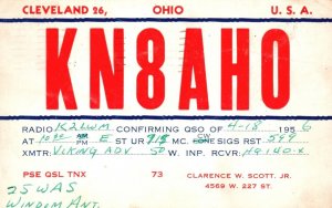 Vintage Postcard 1956 KN8AHO Cleveland Ohio U. S. A.