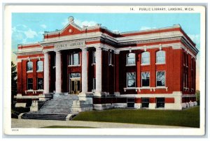 c1910 Exterior View Public Library Building Lansing Michigan MI Vintage Postcard