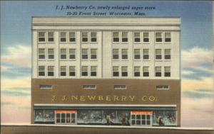 Worcester MA JJ Newberry Co Store Storefront LINEN Postcard