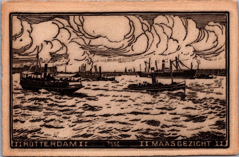 Netherlands Rotterdam Maasgezicht Vintage Postcard  09.73
