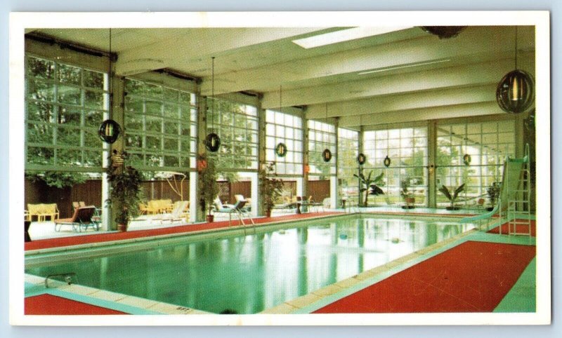 Peoria Illinois IL Postcard Ramada Inn Hotel Indoor Round Pool Sun Patio c1969