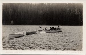 Cowichan Lake BC People Boats Unused MW Thompstone RPPC Postcard H10