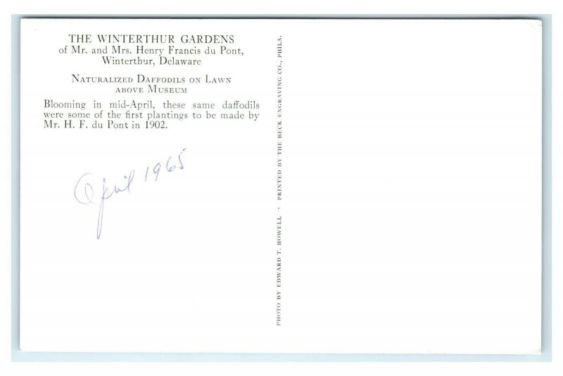 Postcard The Winterthur Gardens, Winterthur DE Delaware dated 1965 M13