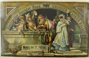 1882 Grand Masquerade Ball Ticket New York Rheinischer Saenger Band Superb &S