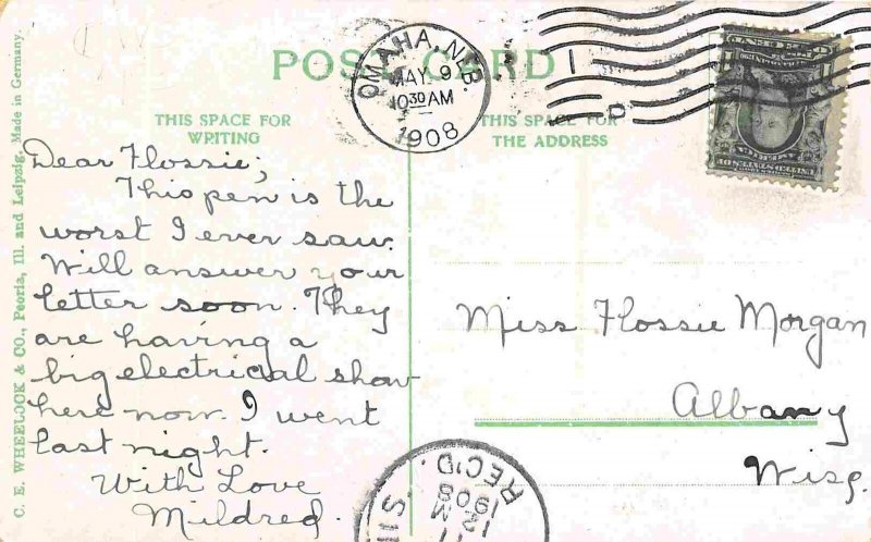 Union Pacific Railroad Bridge Omaha Nebraska 1908 postcard