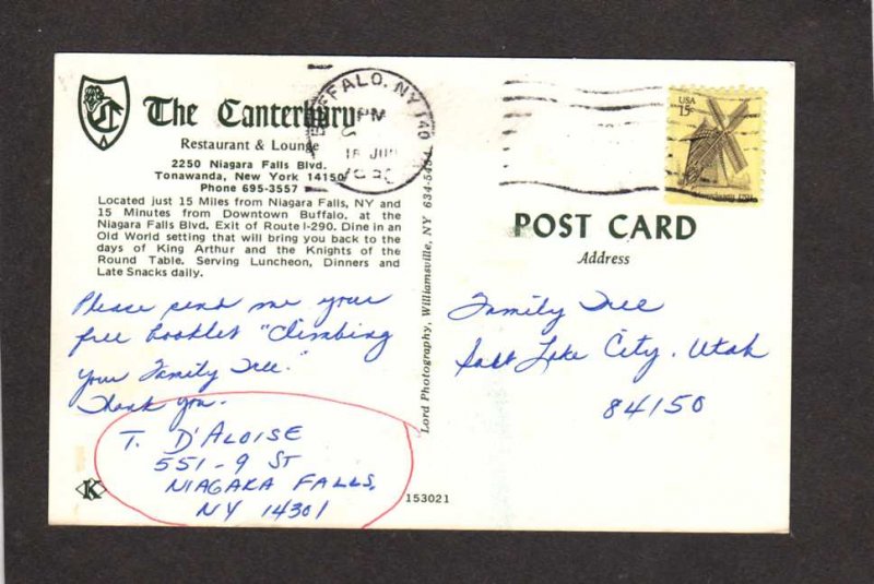 NY The Canterbury Restaurant Lounge Tonawanda New York Postcard