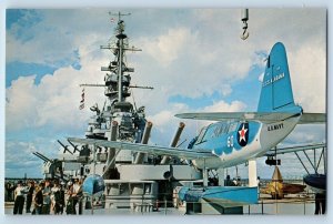 Mobile Alabama AL Postcard Battleship USS OS2U Kingfisher Seaplane c1960 Vintage