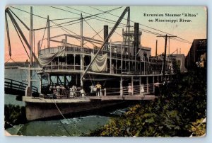 1913 Mississippi River Excursion Steamer Dock Passenger Alton Illinois Postcard